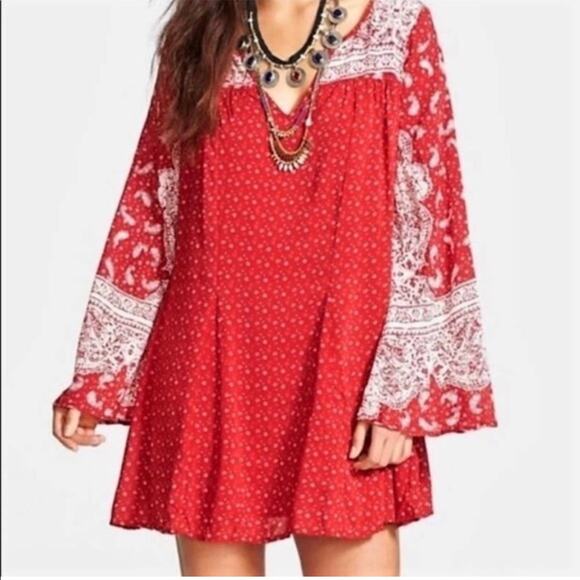 Free People Dresses & Skirts - Free People Dreamy Daze red white paisley dress size Extra Small XS